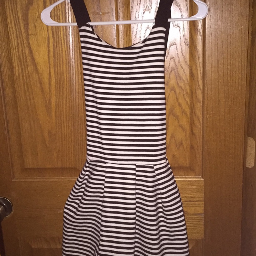 Black and white striped dress.